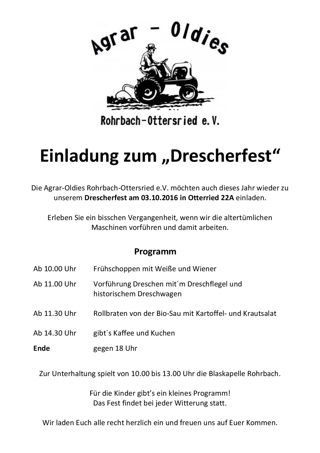 Einladung Drescherfest 2016